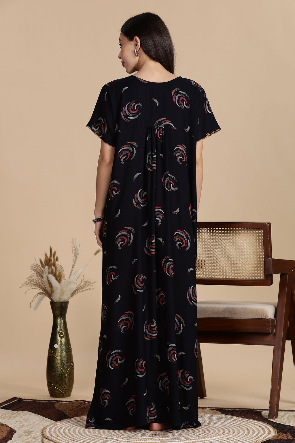Women's Alpine Front Open and Side Pocket Maxi Nighty Nightdress