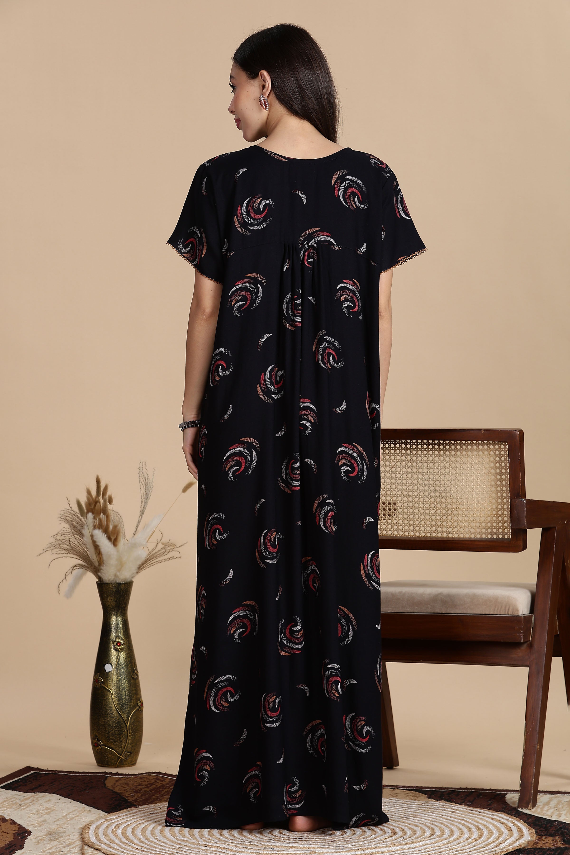 Women's Alpine Front Open and Side Pocket Maxi Nighty Nightdress