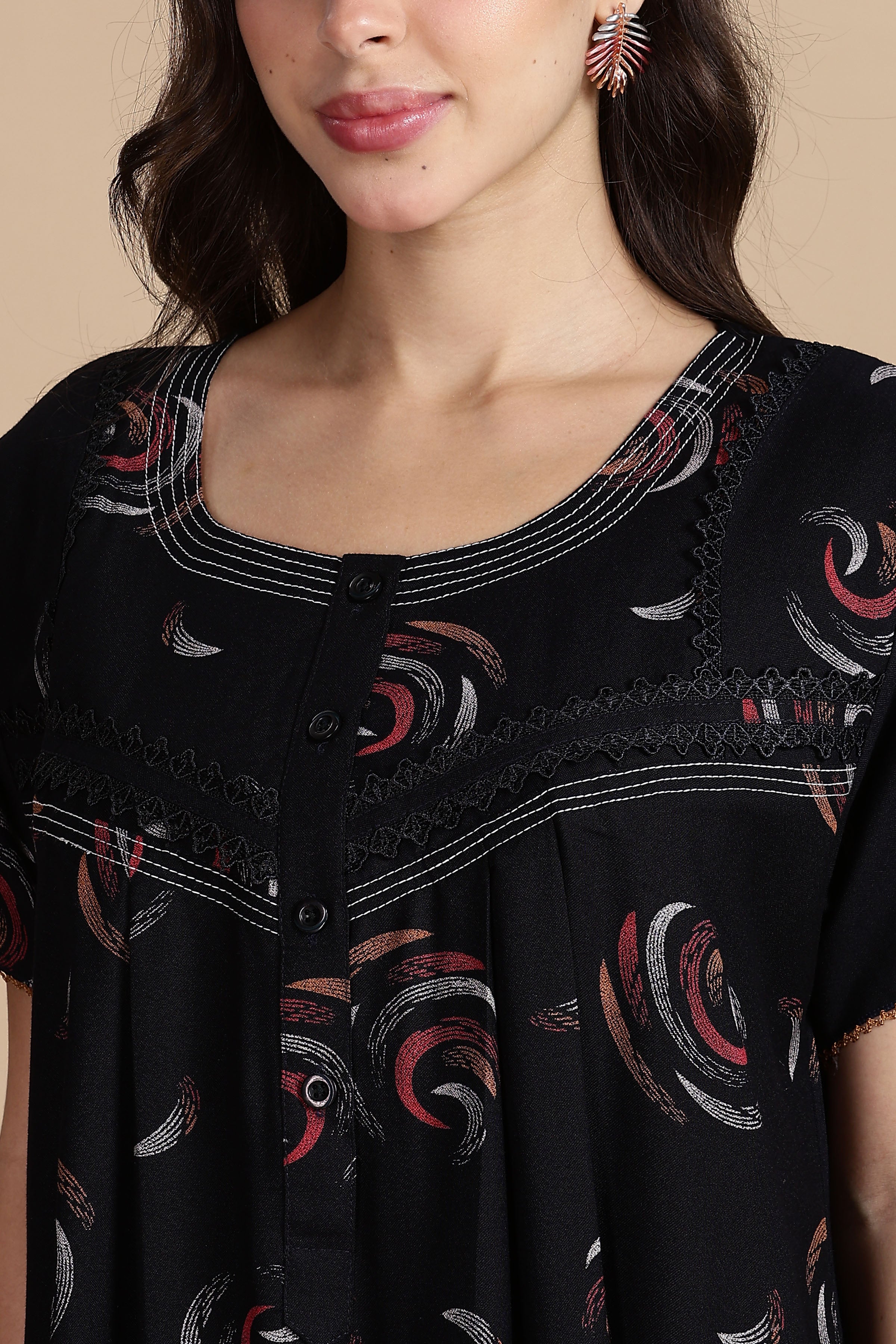 Women's Alpine Front Open and Side Pocket Maxi Nighty Nightdress