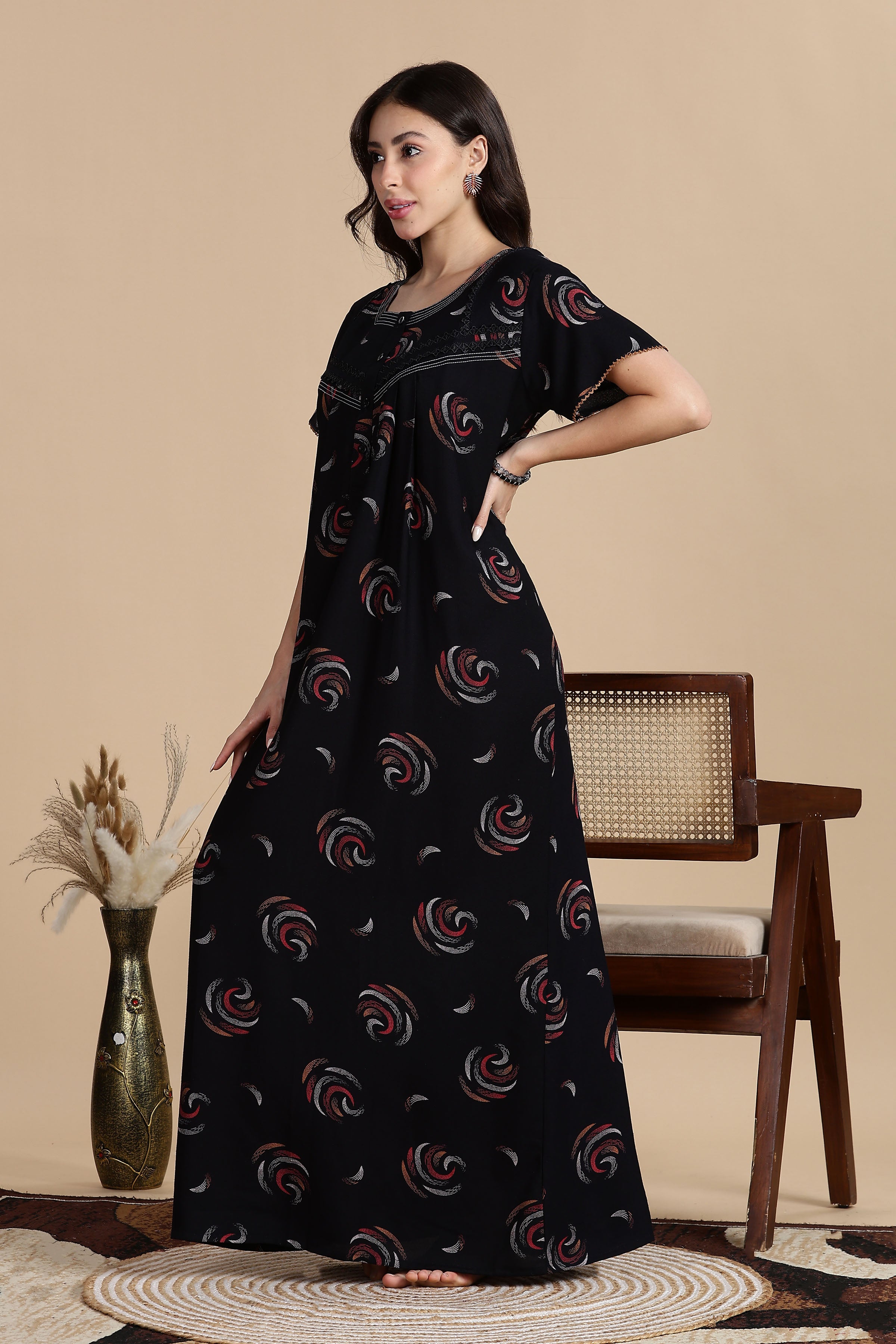 Women's Alpine Front Open and Side Pocket Maxi Nighty Nightdress