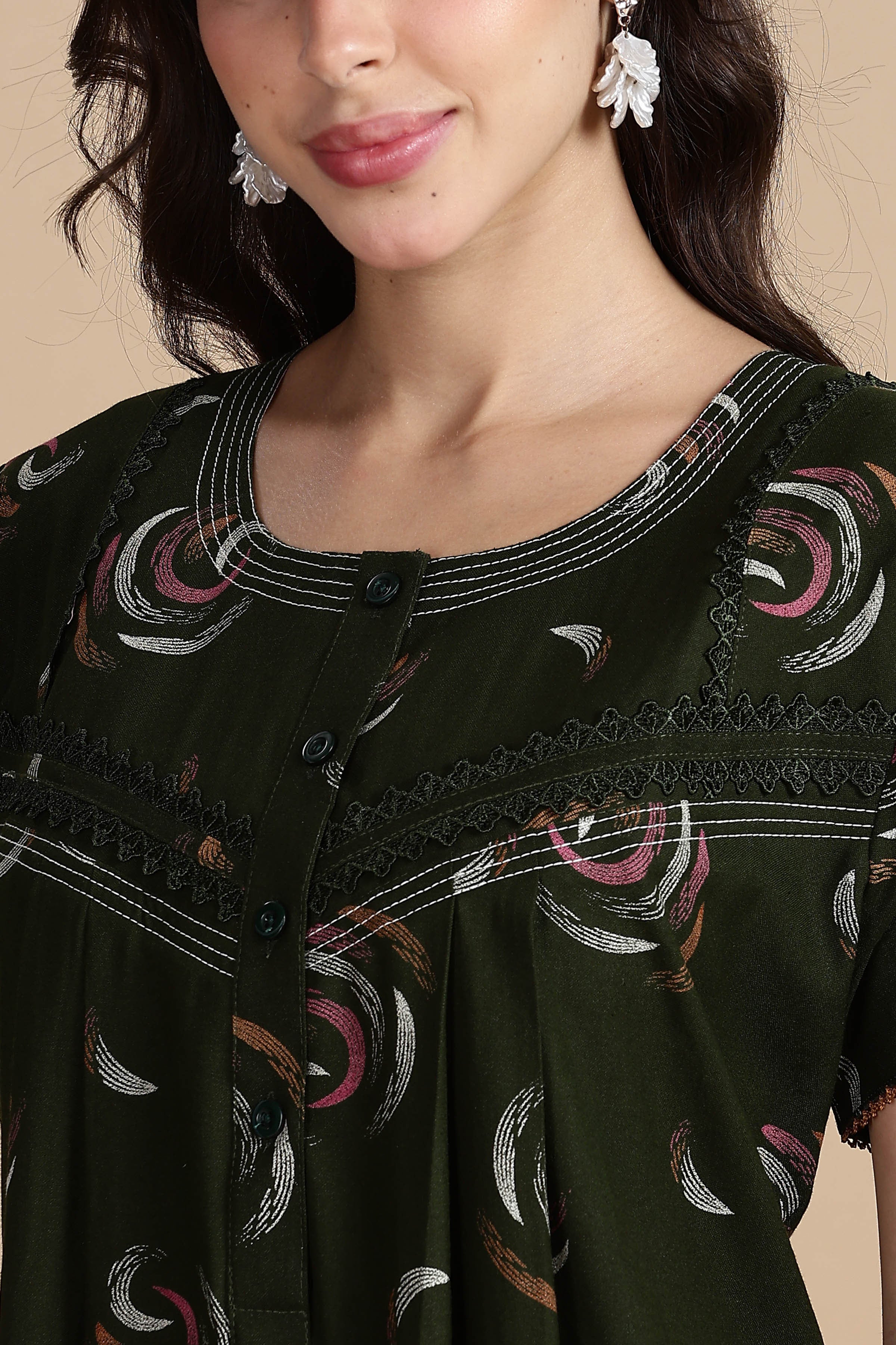 Women's Alpine Front Open and Side Pocket Maxi Nighty Nightdress