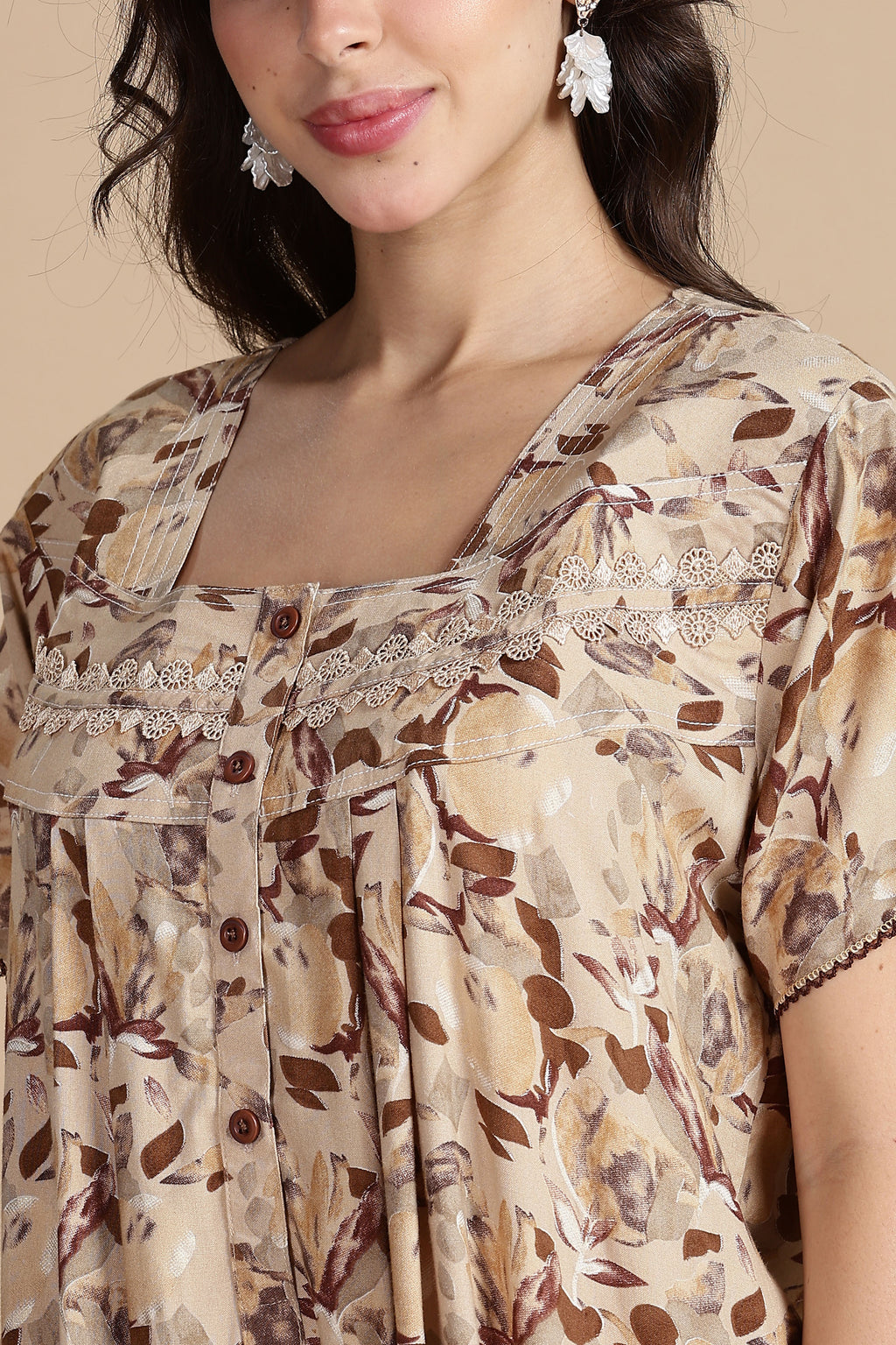 Women's Rayon Front Open and Side Pocket Maxi Nighty Nightdress