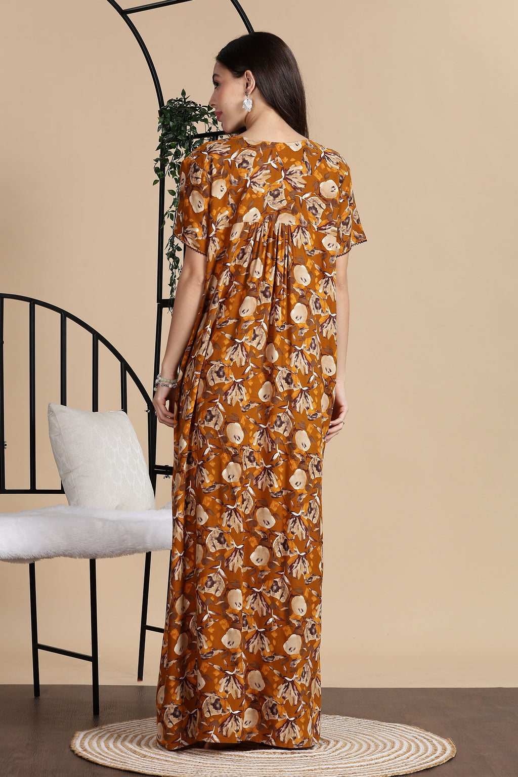 Women's Rayon Front Open and Side Pocket Maxi Nighty Nightdress