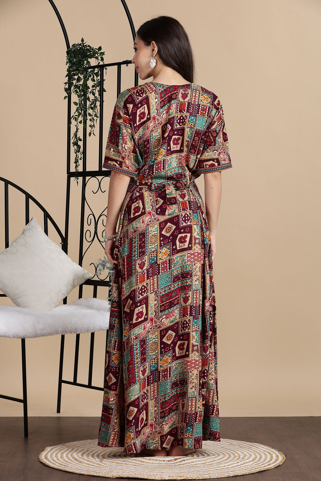 Women's Rayon Side Pocket Maxi Nighty Nightdress