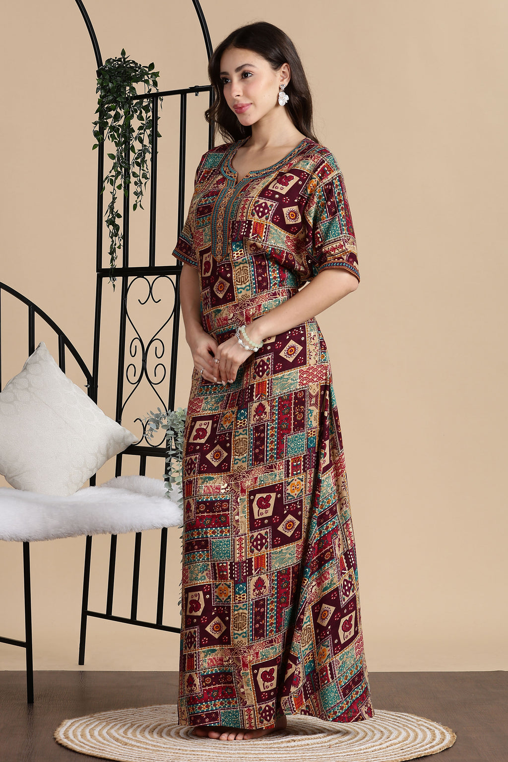 Women's Rayon Side Pocket Maxi Nighty Nightdress
