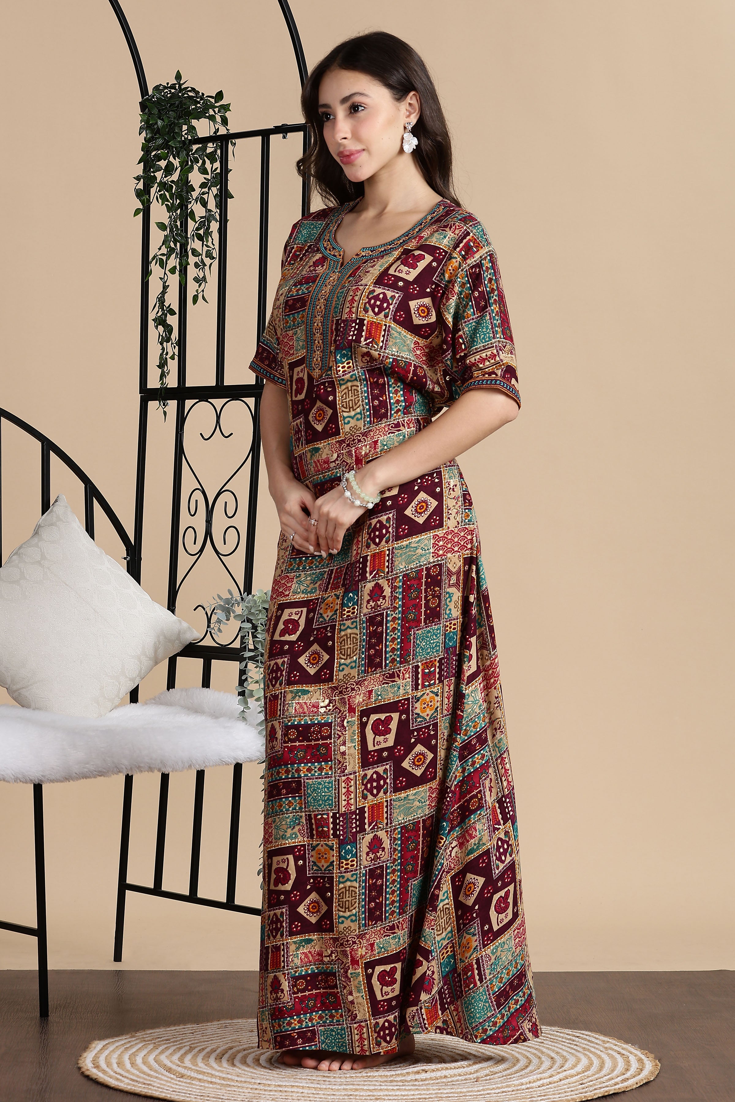 Women's Rayon Side Pocket Maxi Nighty Nightdress