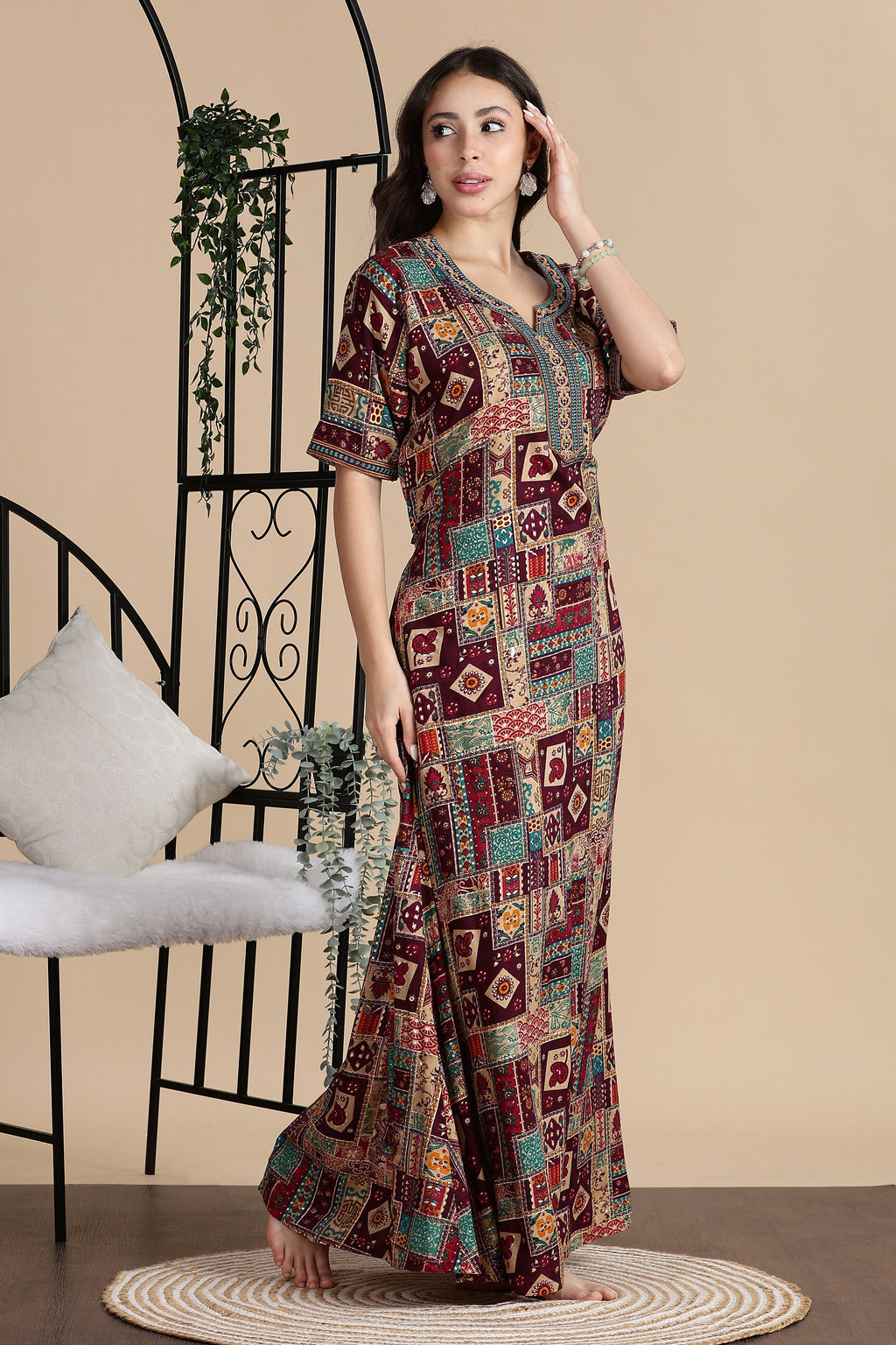 Women's Rayon Side Pocket Maxi Nighty Nightdress
