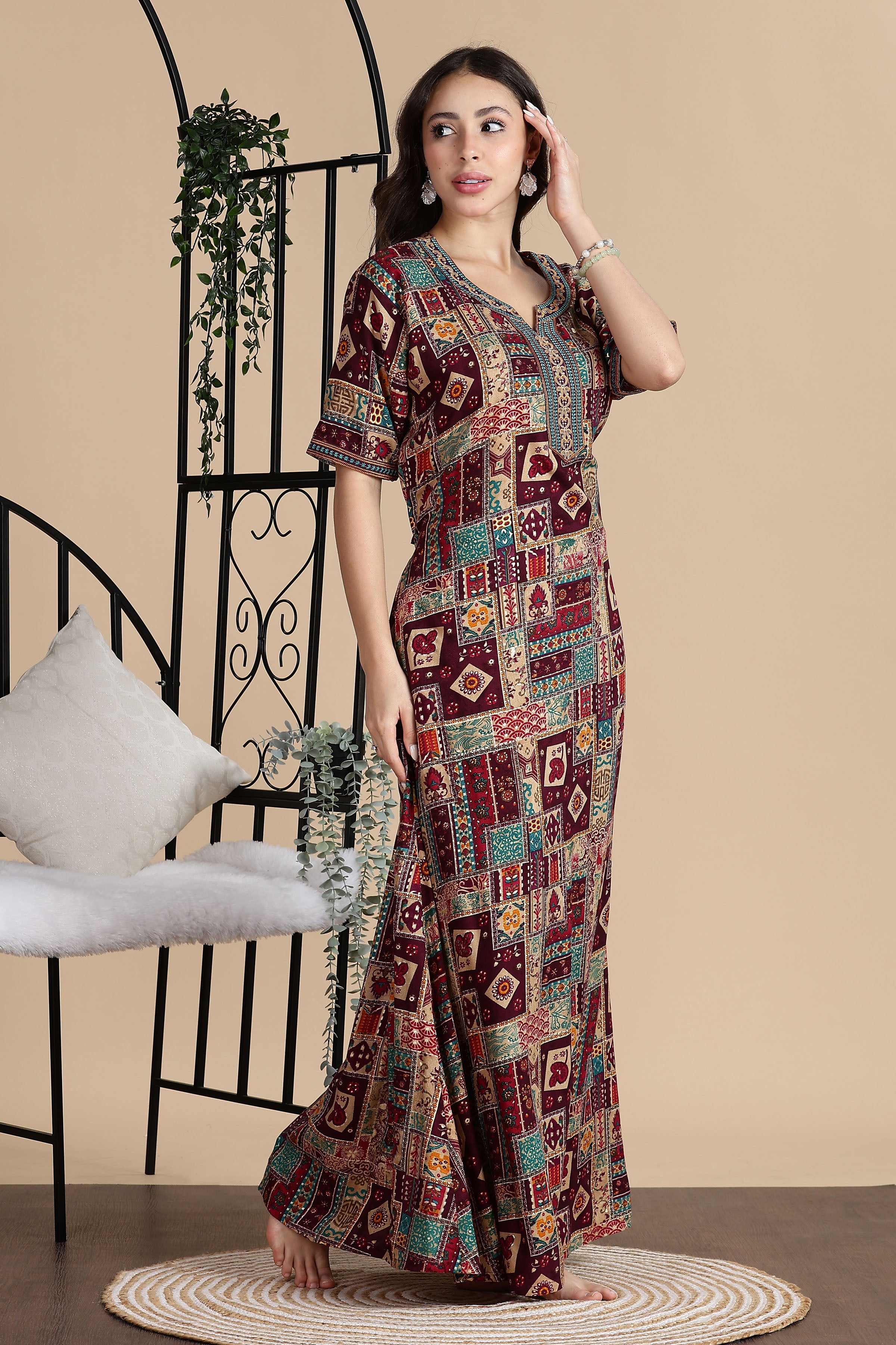 Women's Rayon Side Pocket Maxi Nighty Nightdress