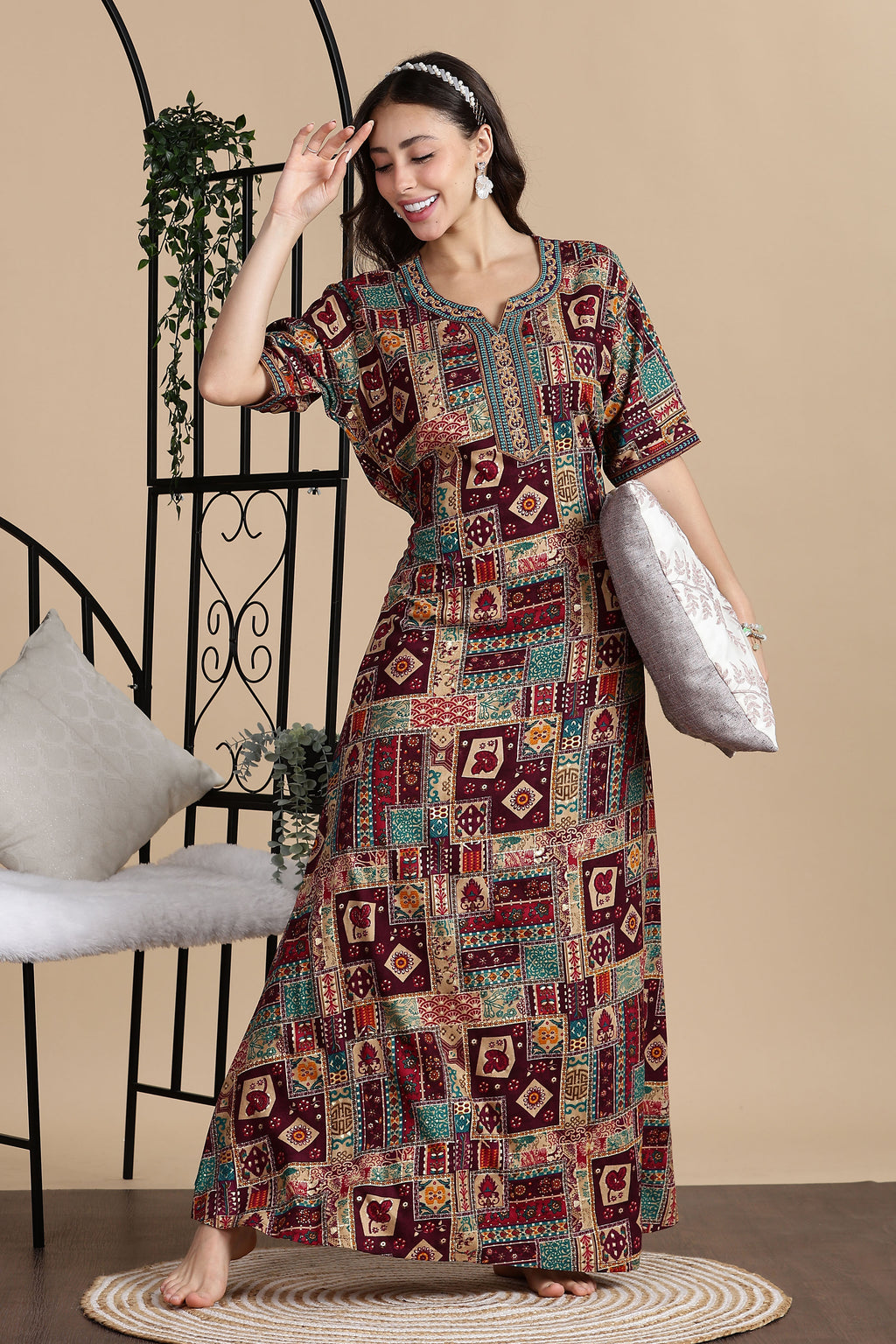 Women's Rayon Side Pocket Maxi Nighty Nightdress