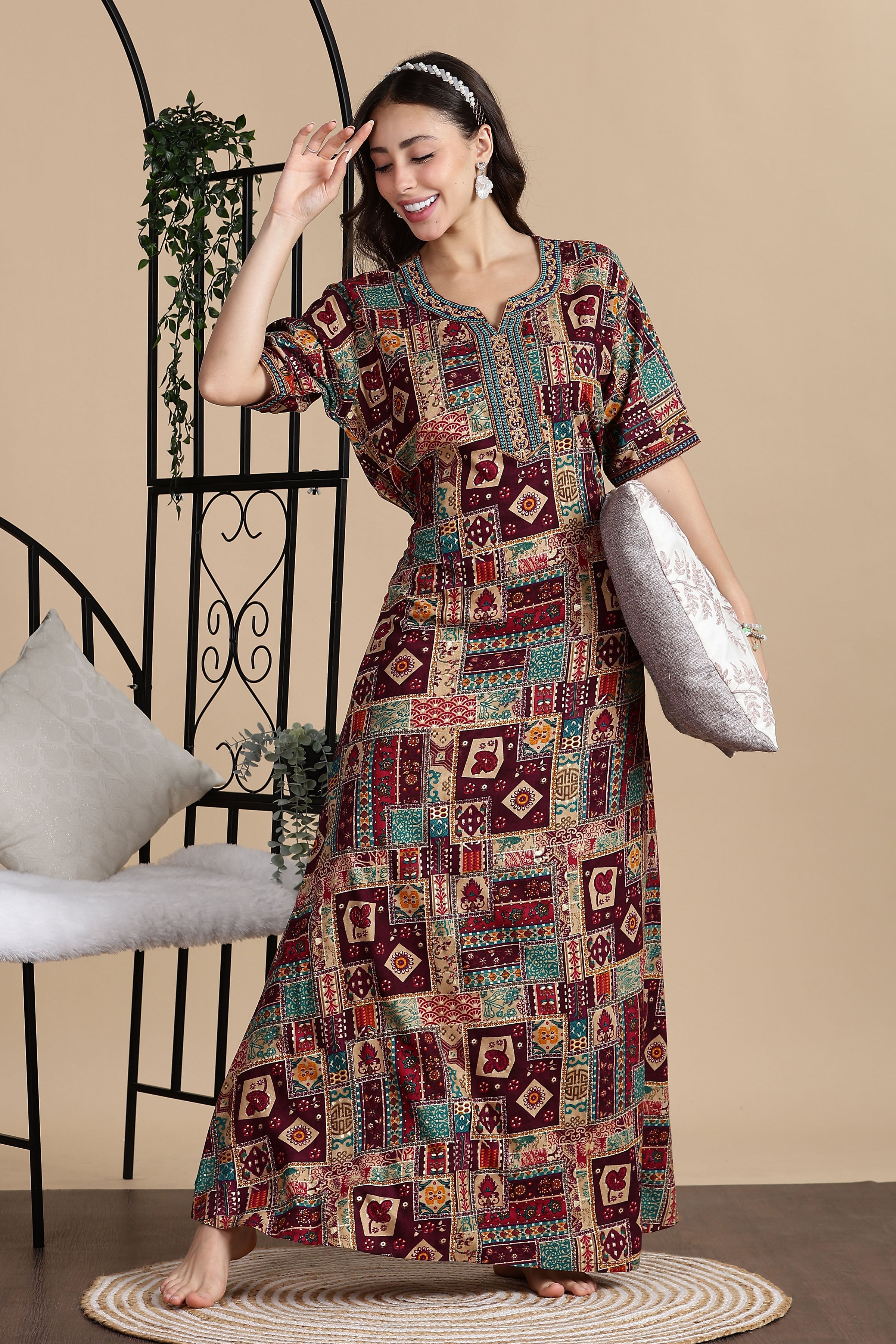 Women's Rayon Side Pocket Maxi Nighty Nightdress