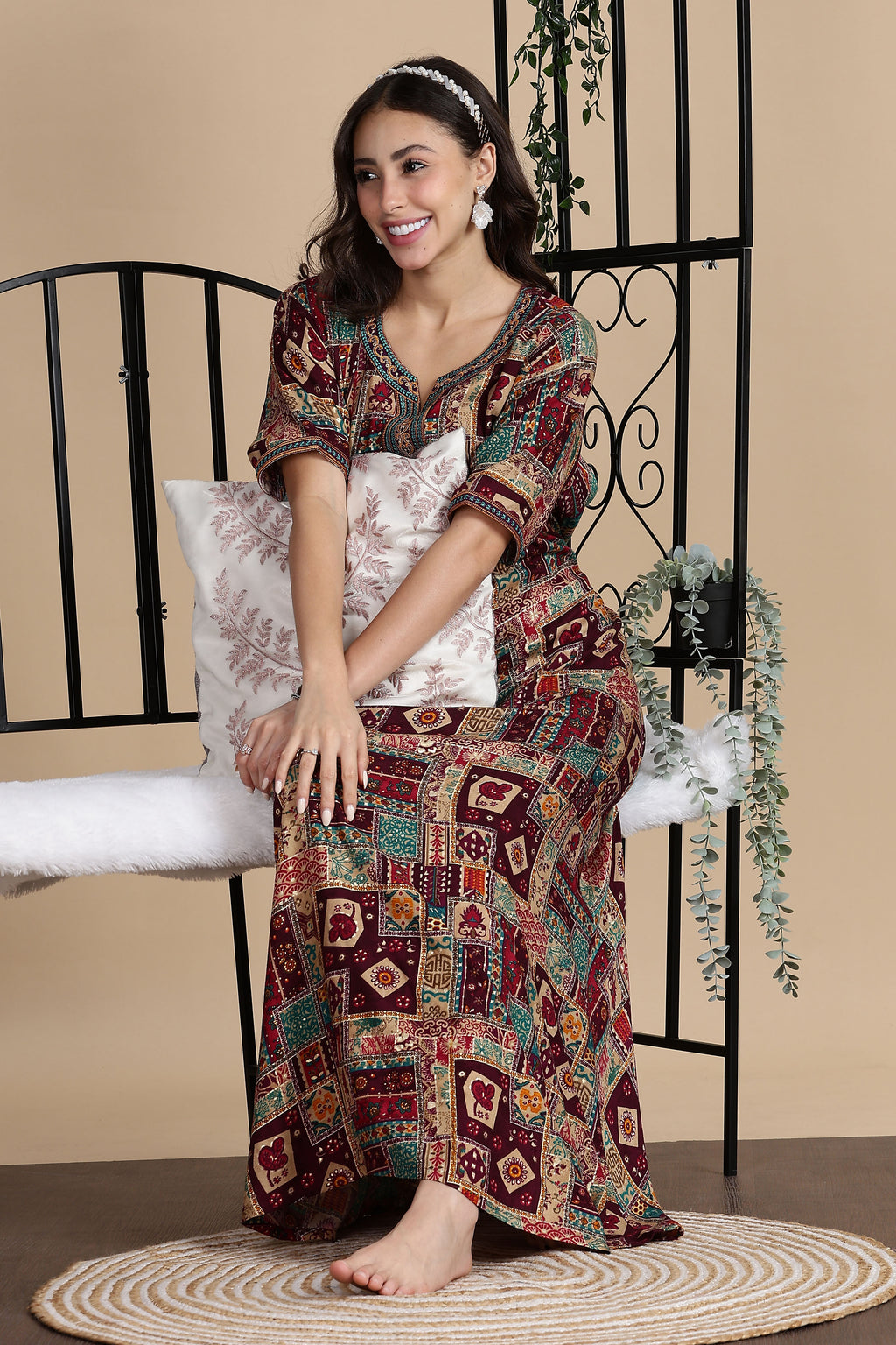 Women's Rayon Side Pocket Maxi Nighty Nightdress