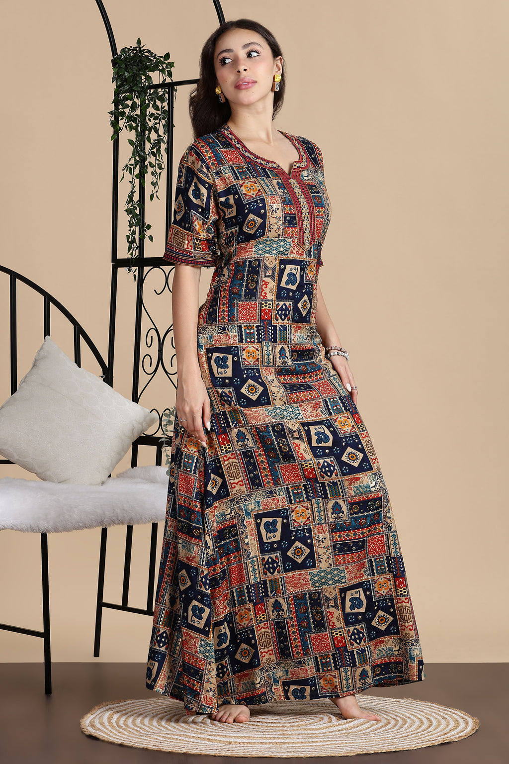 Women's Rayon Side Pocket Maxi Nighty Nightdress