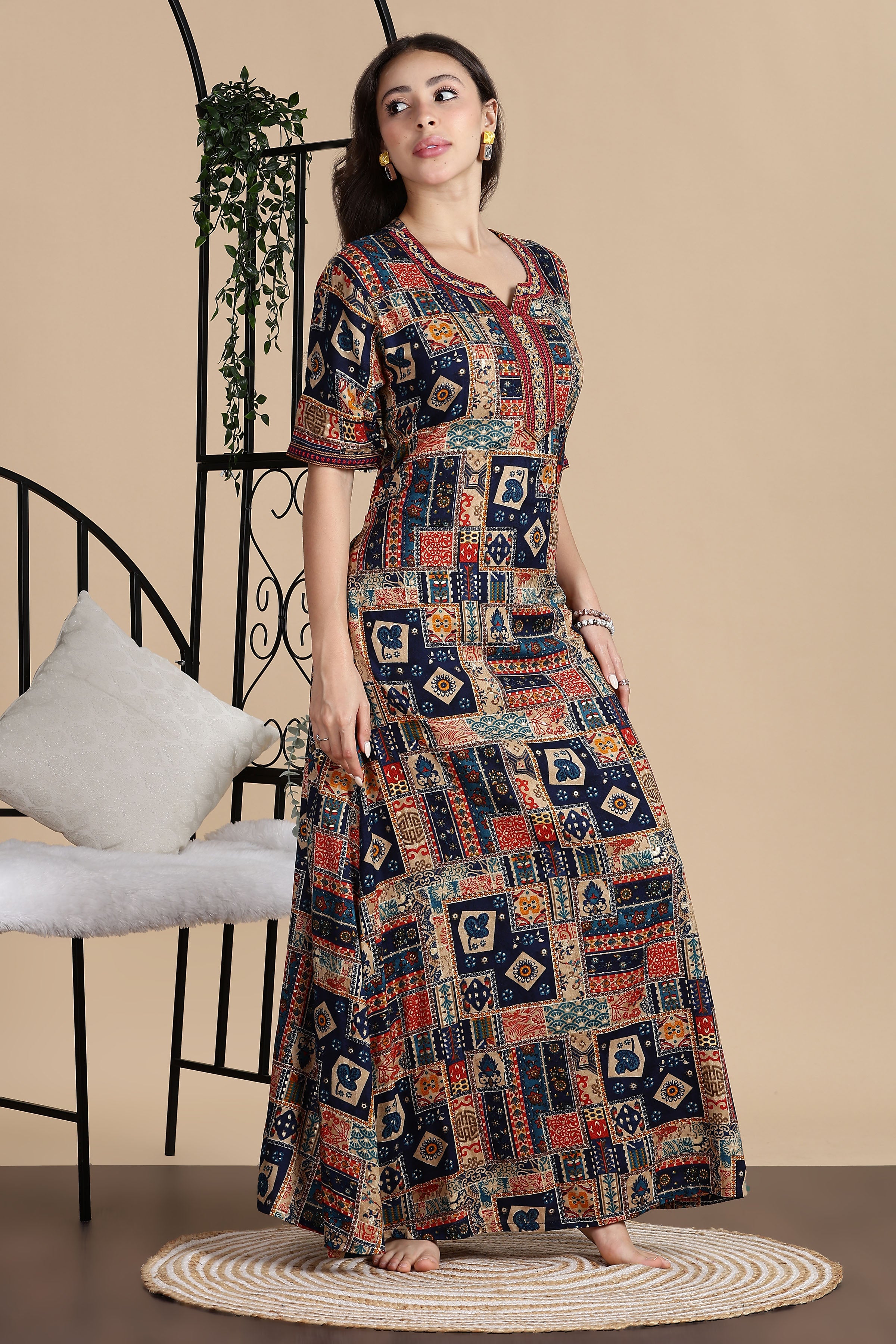 Women's Rayon Side Pocket Maxi Nighty Nightdress