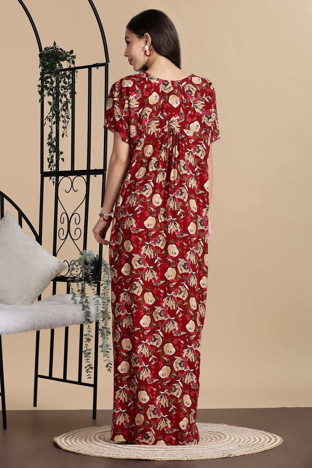 Women's Rayon Front Open and Side Pocket Maxi Nighty Nightdress