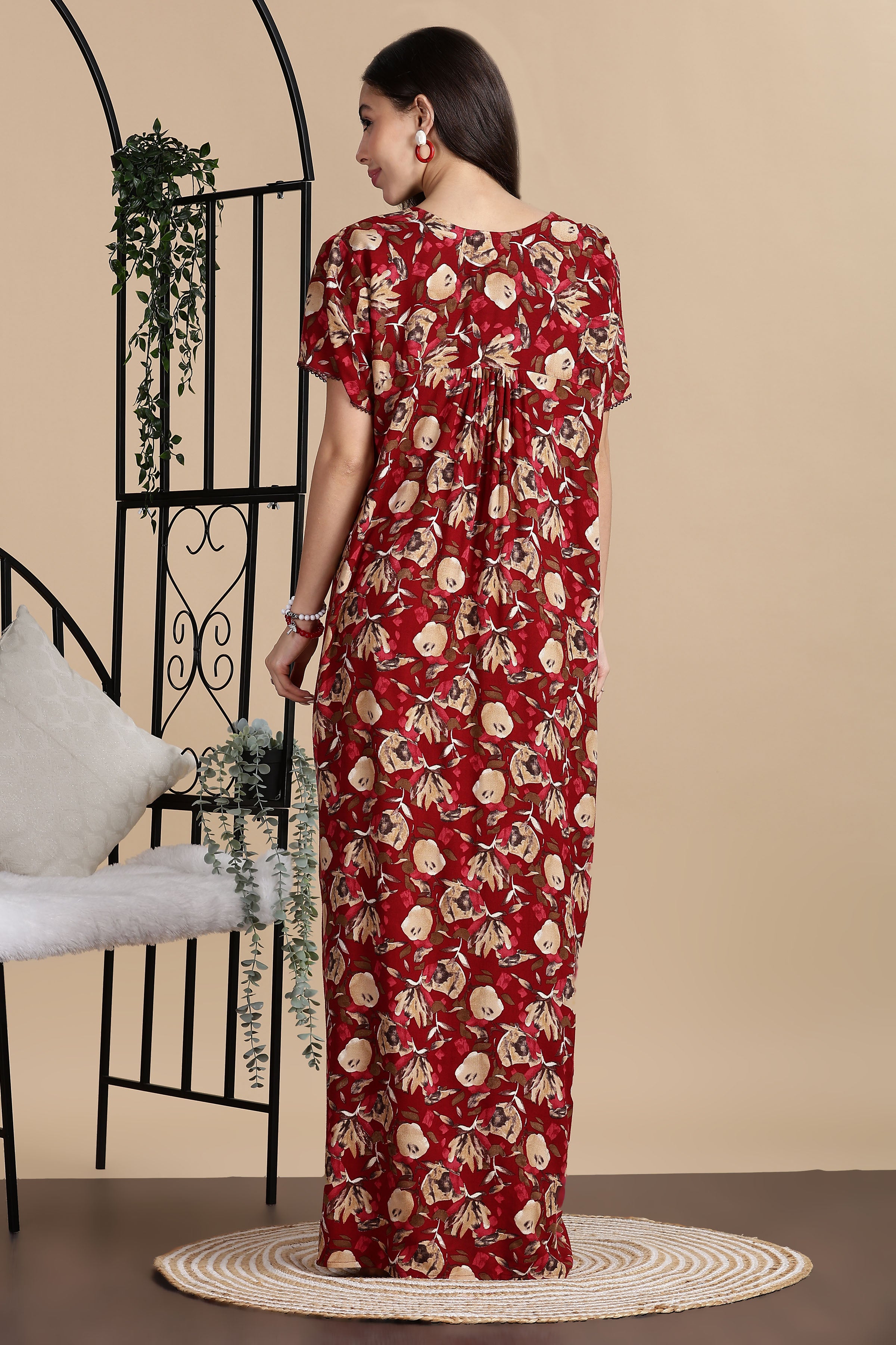 Women's Rayon Front Open and Side Pocket Maxi Nighty Nightdress