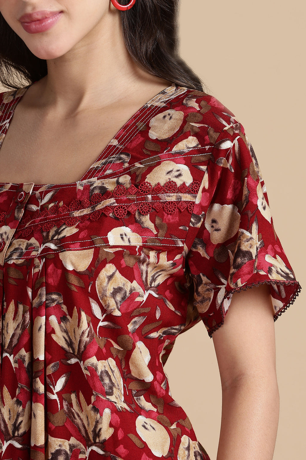 Women's Rayon Front Open and Side Pocket Maxi Nighty Nightdress