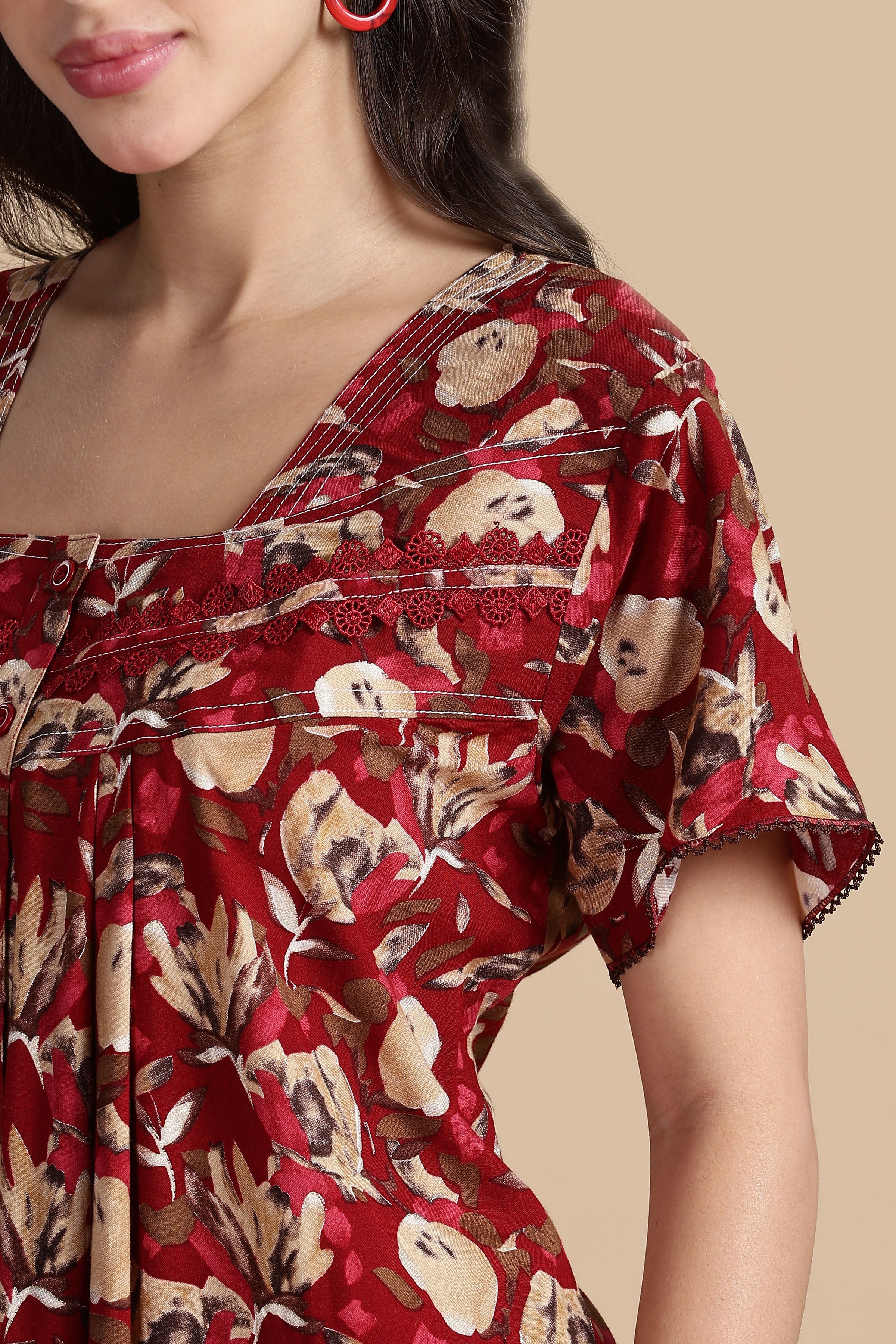 Women's Rayon Front Open and Side Pocket Maxi Nighty Nightdress