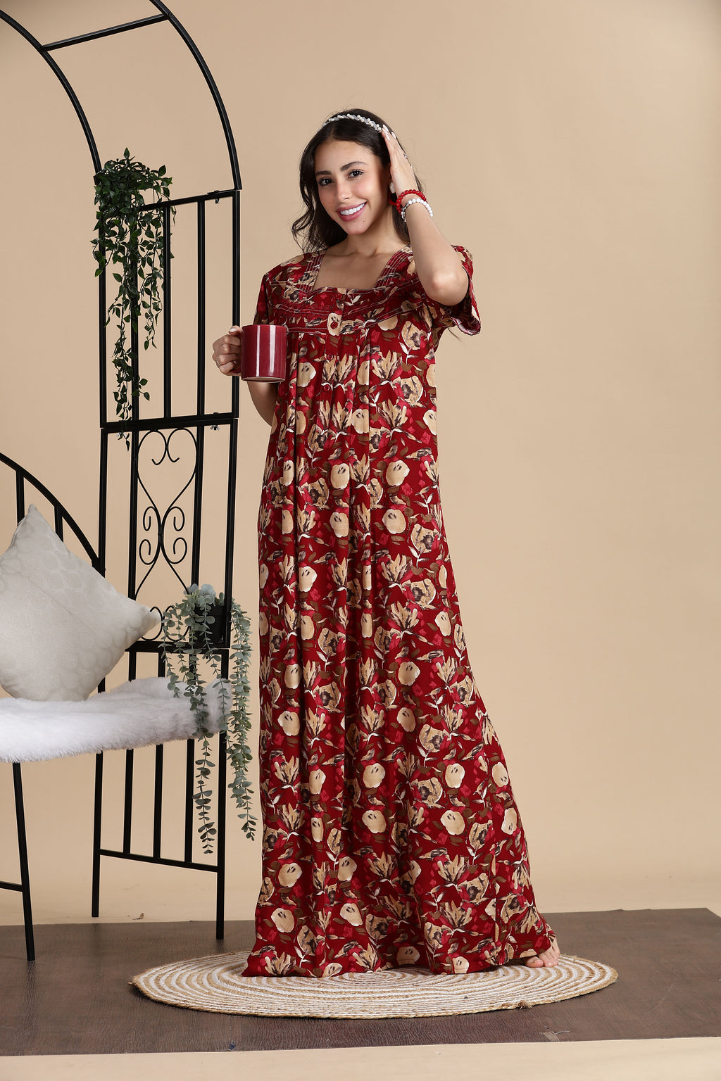 Women's Rayon Front Open and Side Pocket Maxi Nighty Nightdress