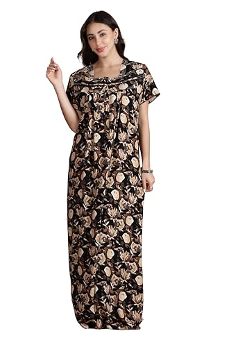 Women's Rayon Front Open and Side Pocket Maxi Nighty Nightdress