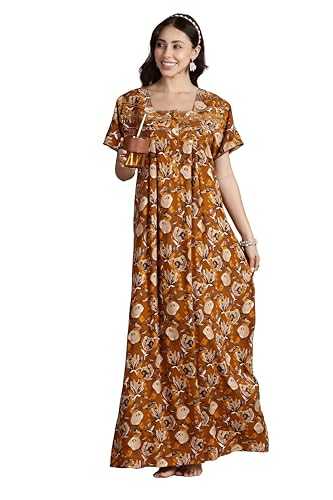 Women's Rayon Front Open and Side Pocket Maxi Nighty Nightdress