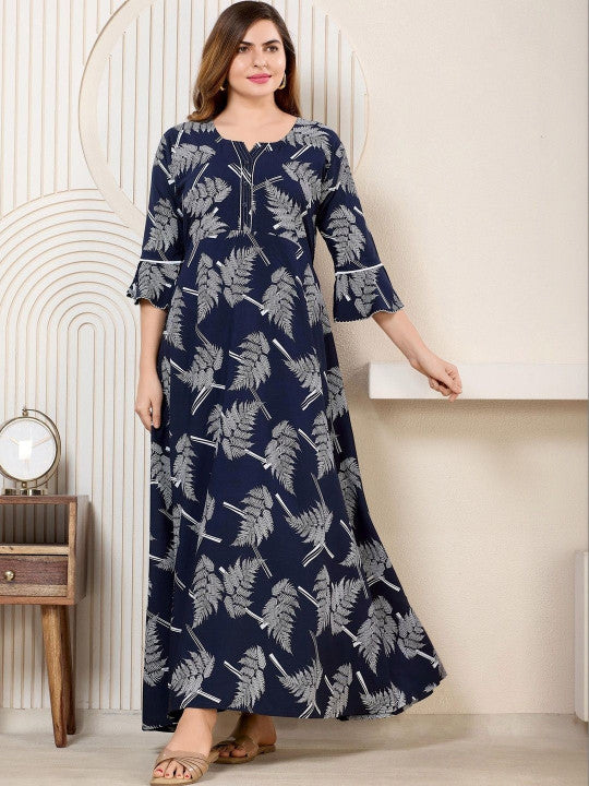 Shree Balaji Maxi Printed Maxi Nightdress Navy Blue