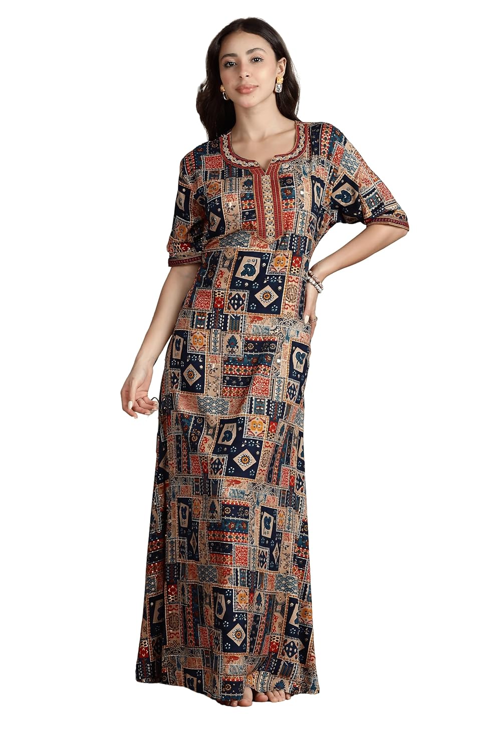 Women's Rayon Side Pocket Maxi Nighty Nightdress