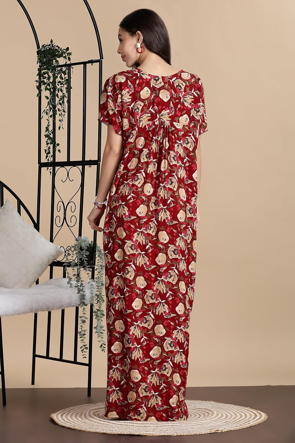 Women's Rayon Front Open and Side Pocket Maxi Nighty Nightdress