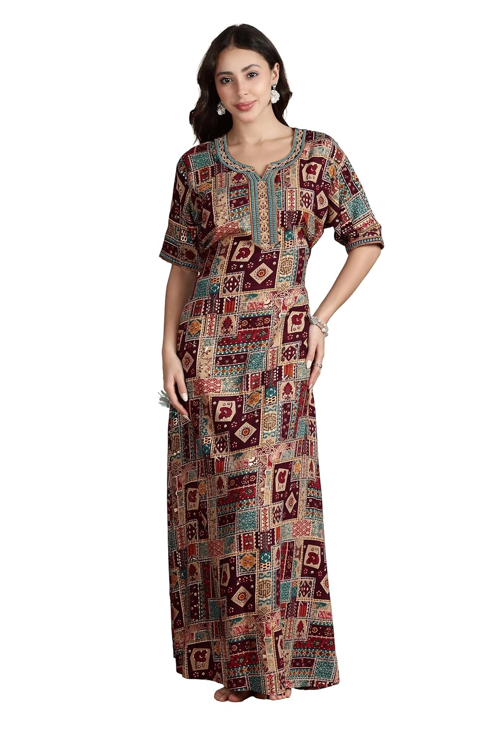 Women's Rayon Side Pocket Maxi Nighty Nightdress