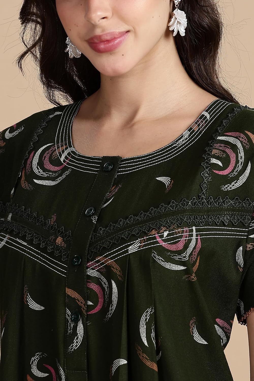 Women's Alpine Front Open and Side Pocket Maxi Nighty Nightdress