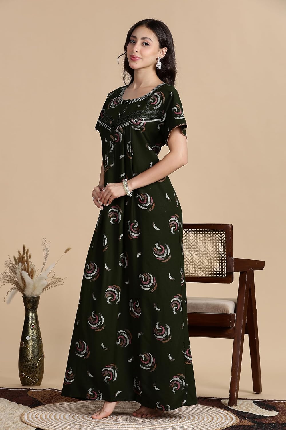 Women's Alpine Front Open and Side Pocket Maxi Nighty Nightdress