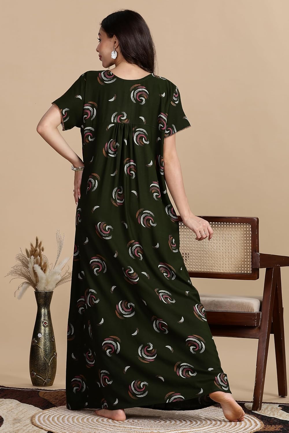 Women's Alpine Front Open and Side Pocket Maxi Nighty Nightdress