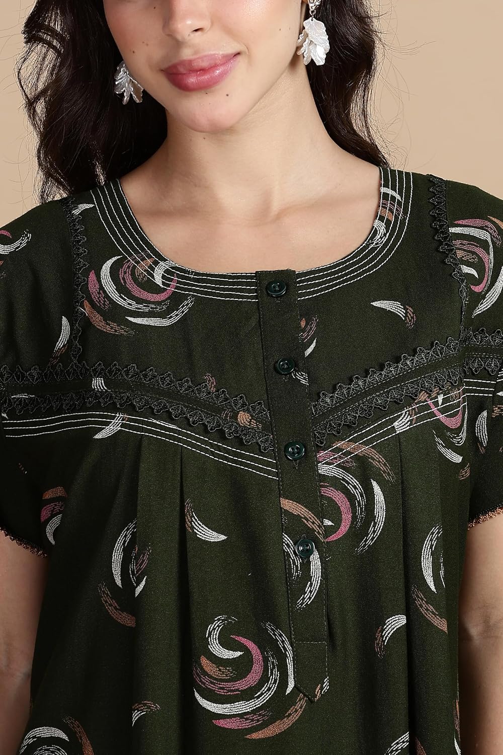 Women's Alpine Front Open and Side Pocket Maxi Nighty Nightdress