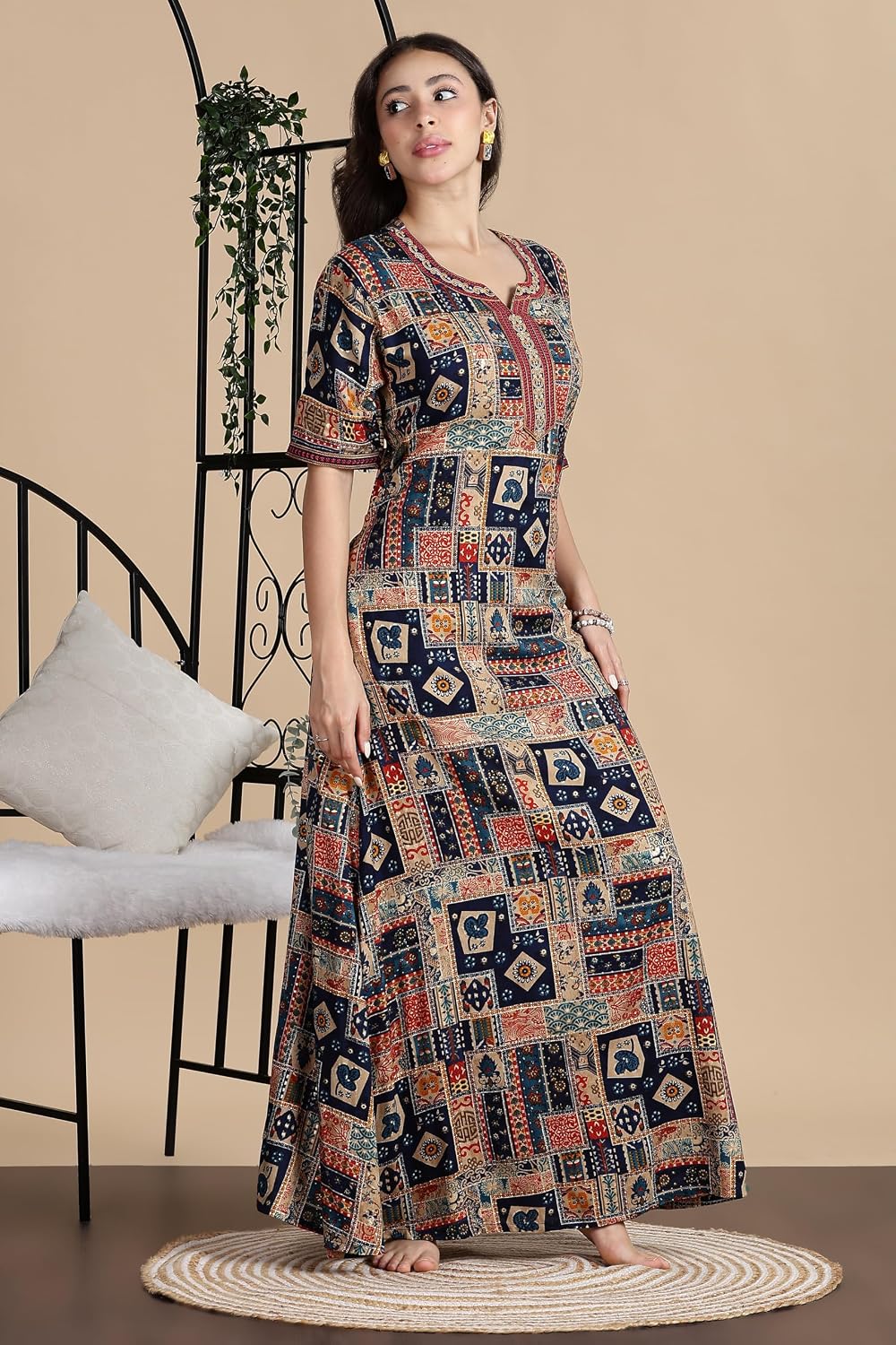 Women's Rayon Side Pocket Maxi Nighty Nightdress