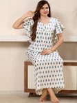 Shree Balaji Maxi Printed Maxi Nightdress Round Neck Short Sleeves Blue