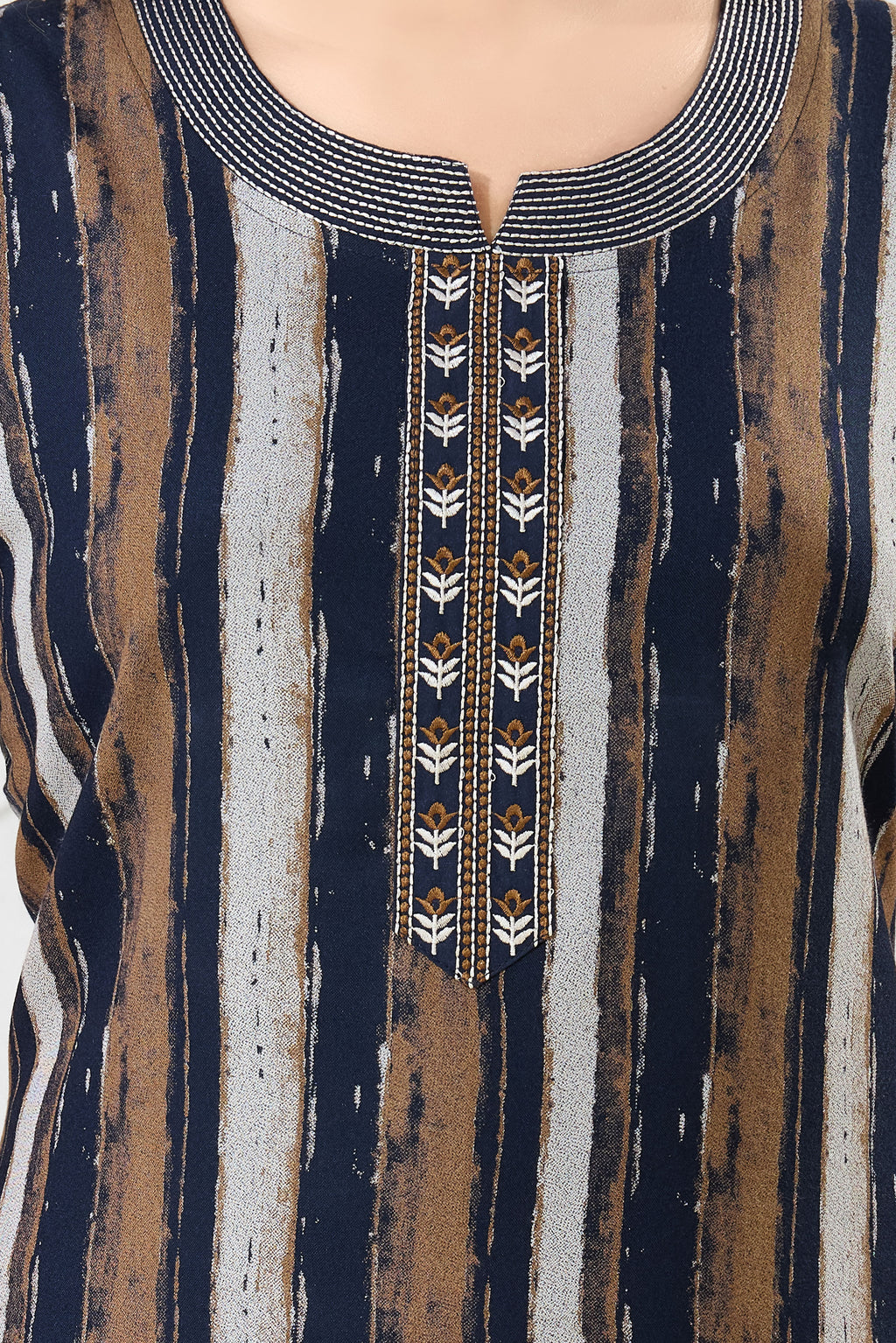 Striped Printed Maxi Nightdress Round Neck Short Sleeves