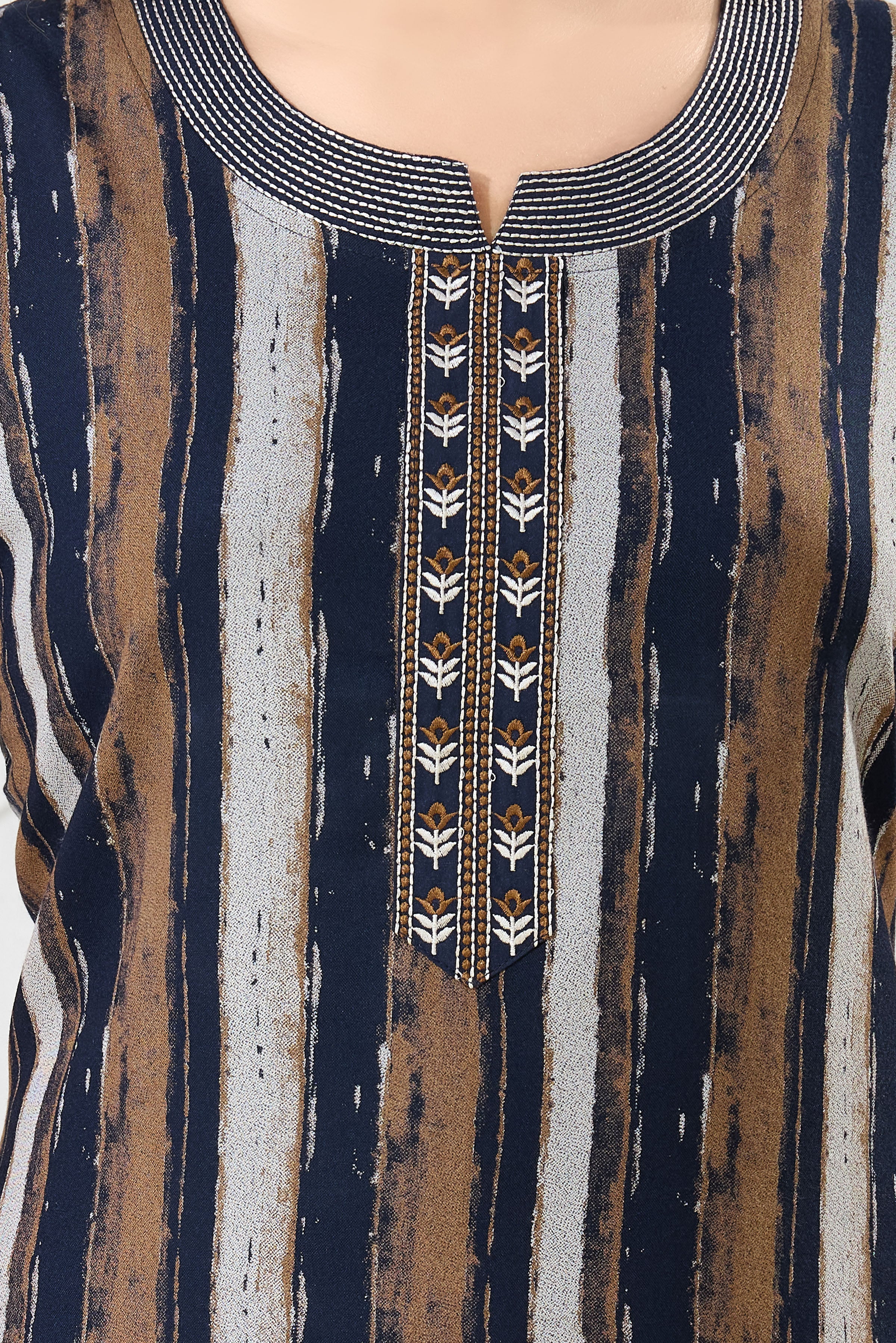 Striped Printed Maxi Nightdress Round Neck Short Sleeves