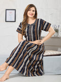 Striped Printed Maxi Nightdress Round Neck Short Sleeves