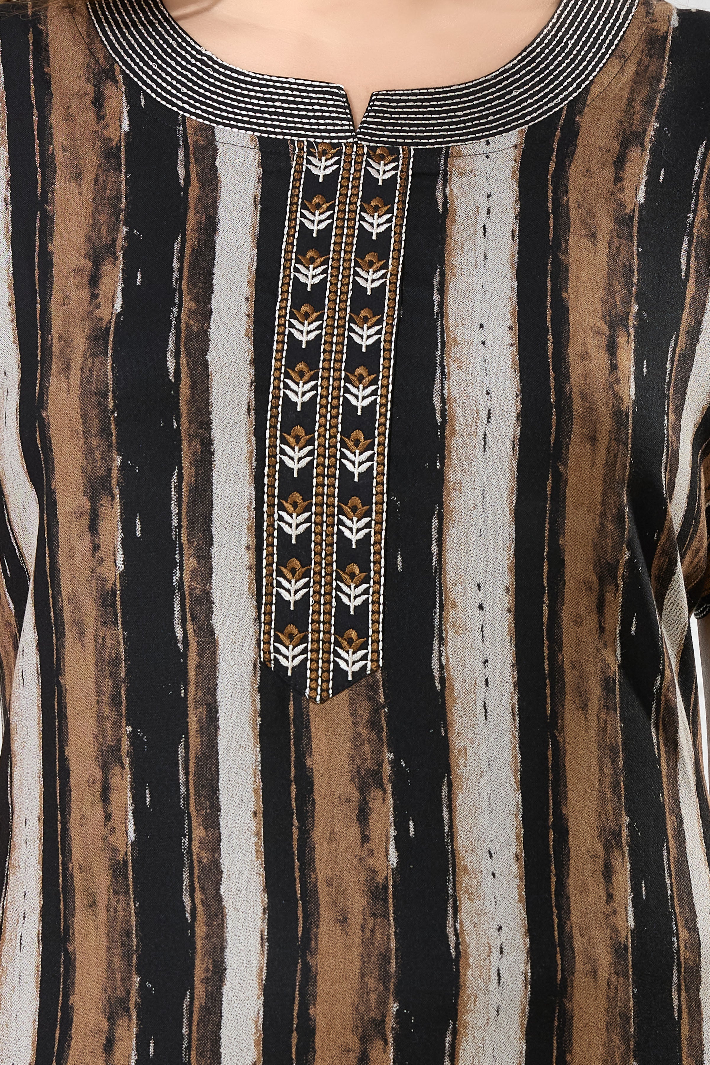 Striped Printed Maxi Nightdress Round Neck Short Sleeves