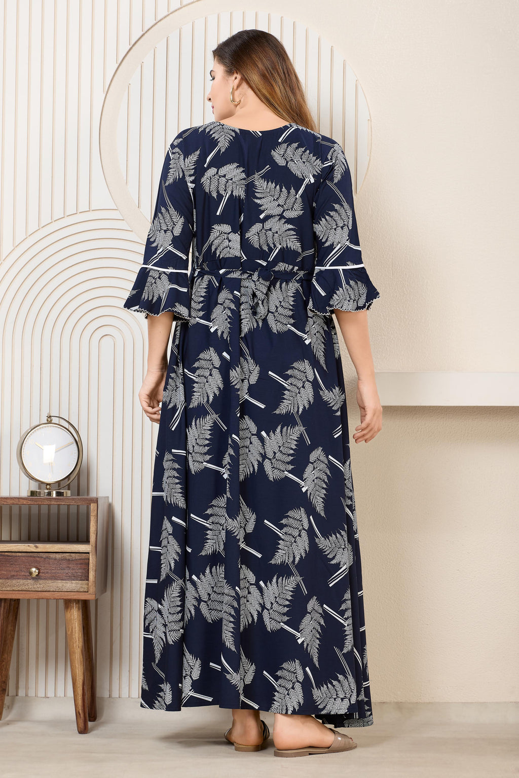Printed Maxi Nightdress Navy Blue