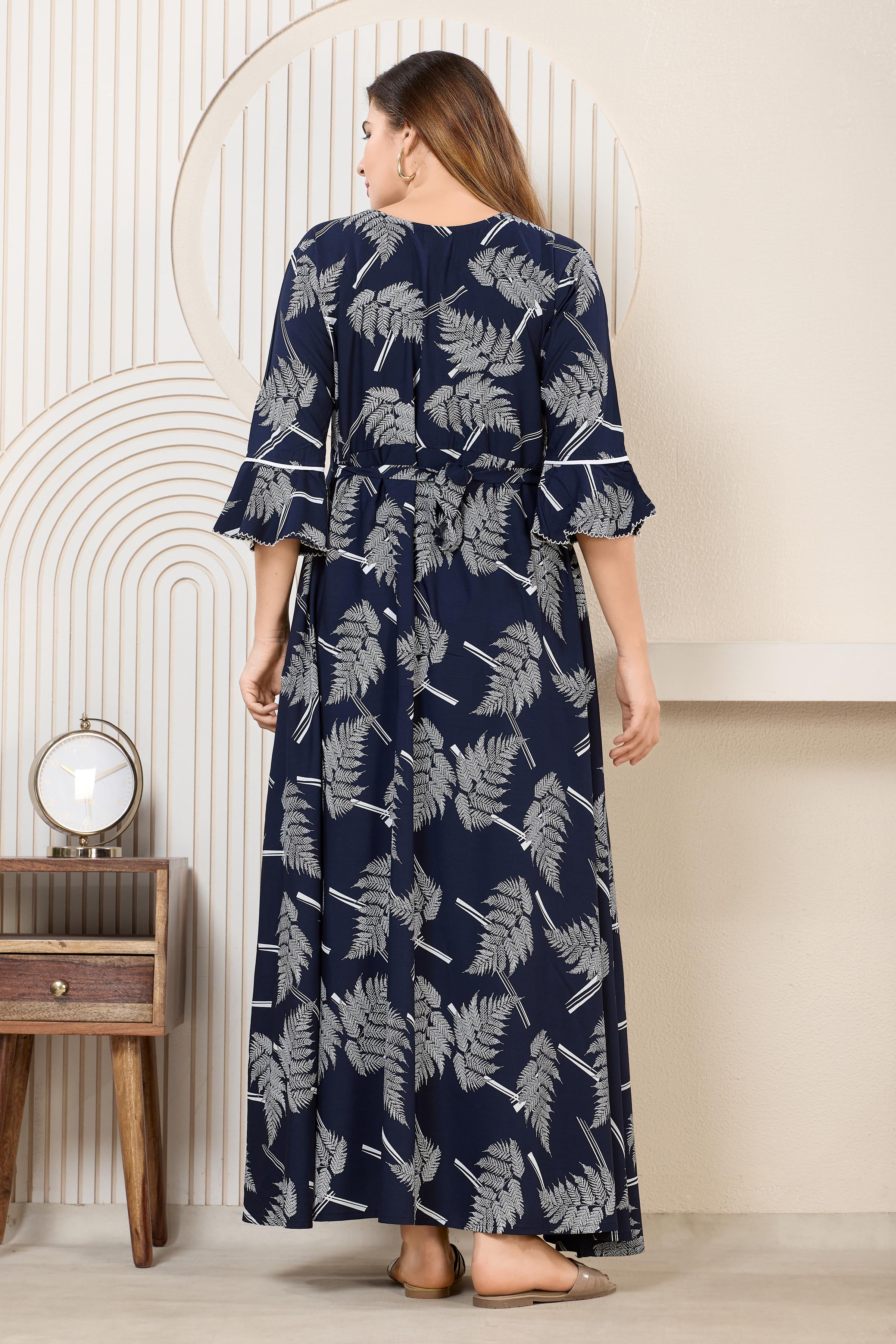 Printed Maxi Nightdress Navy Blue