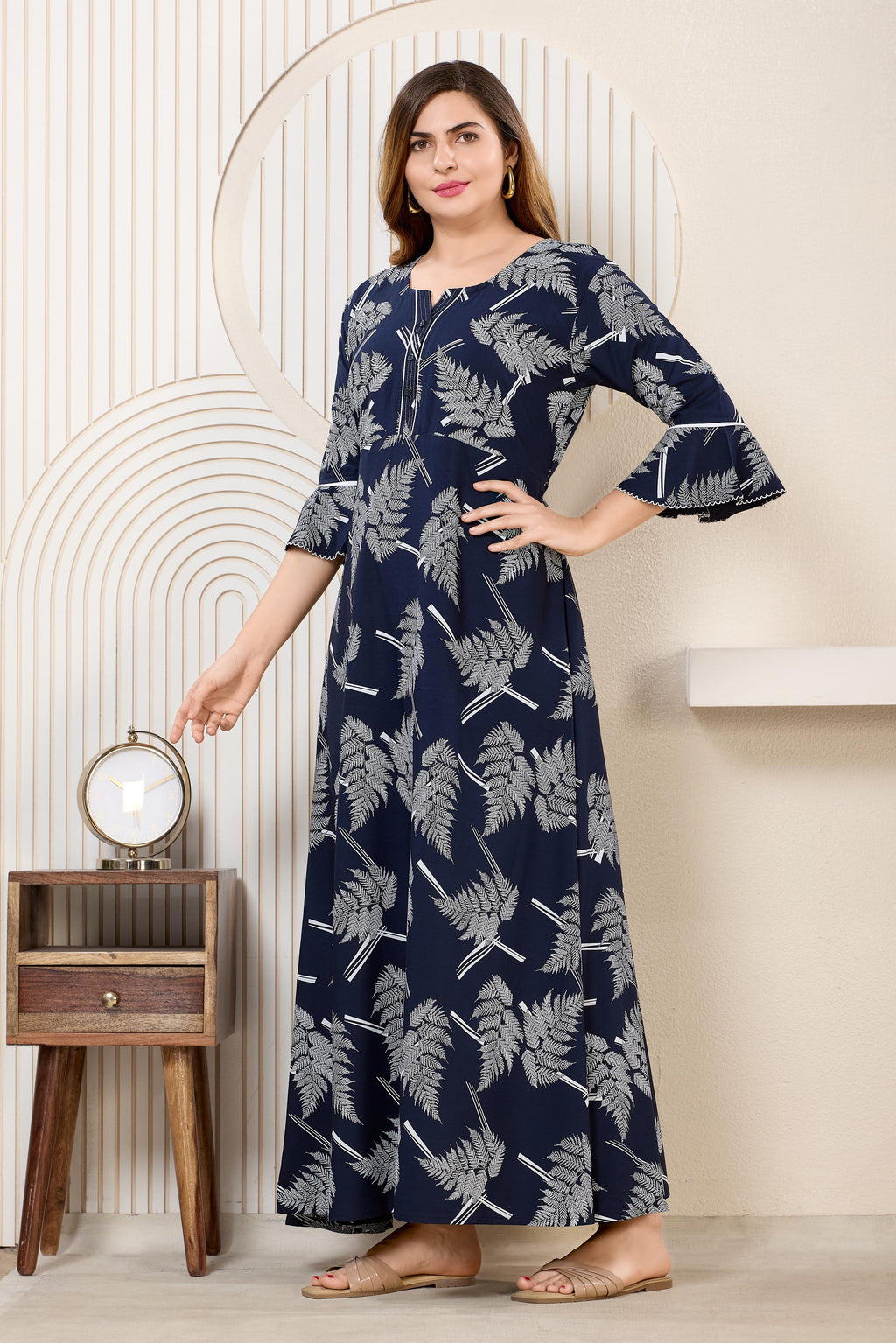 Printed Maxi Nightdress Navy Blue