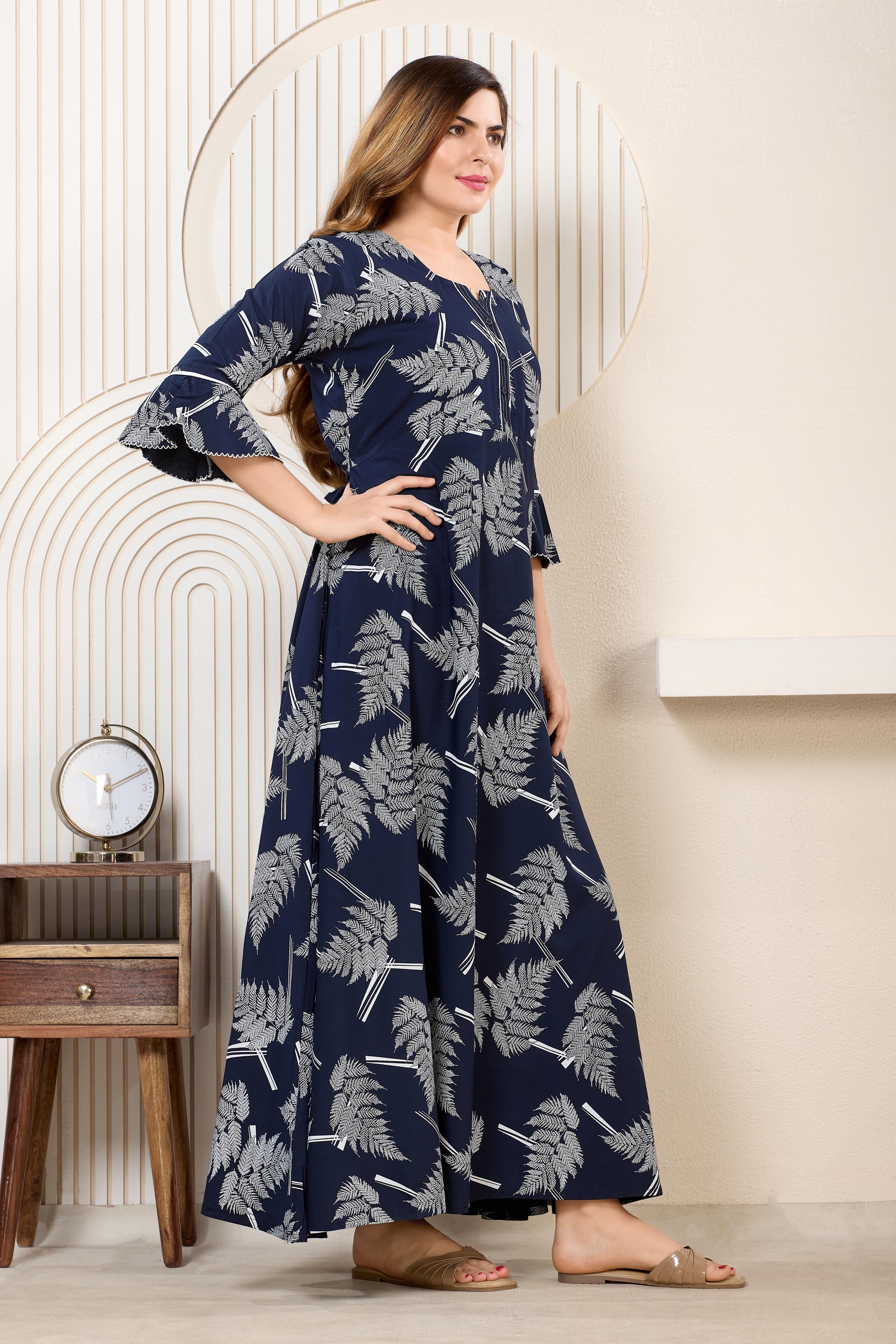 Printed Maxi Nightdress Navy Blue
