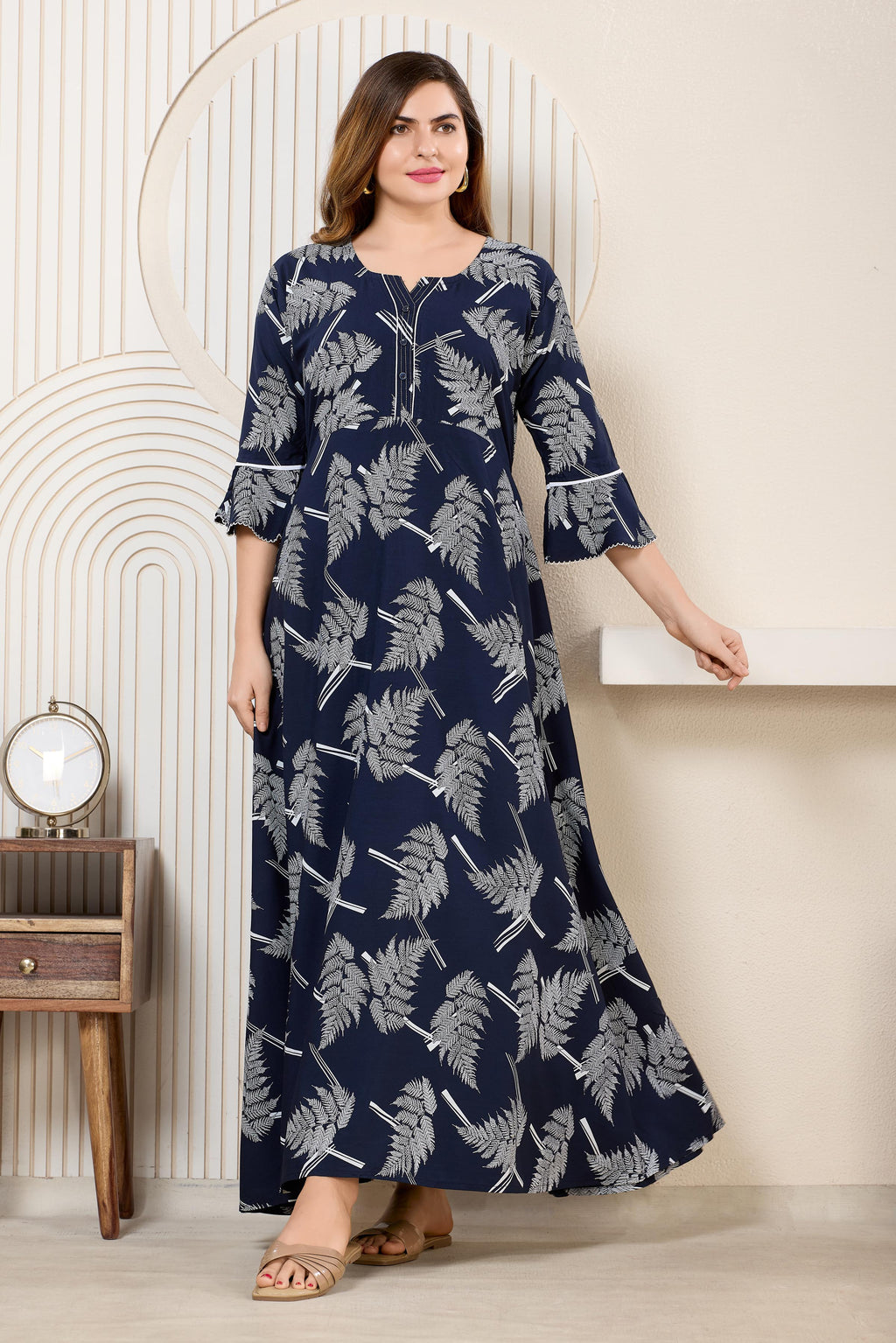Printed Maxi Nightdress Navy Blue