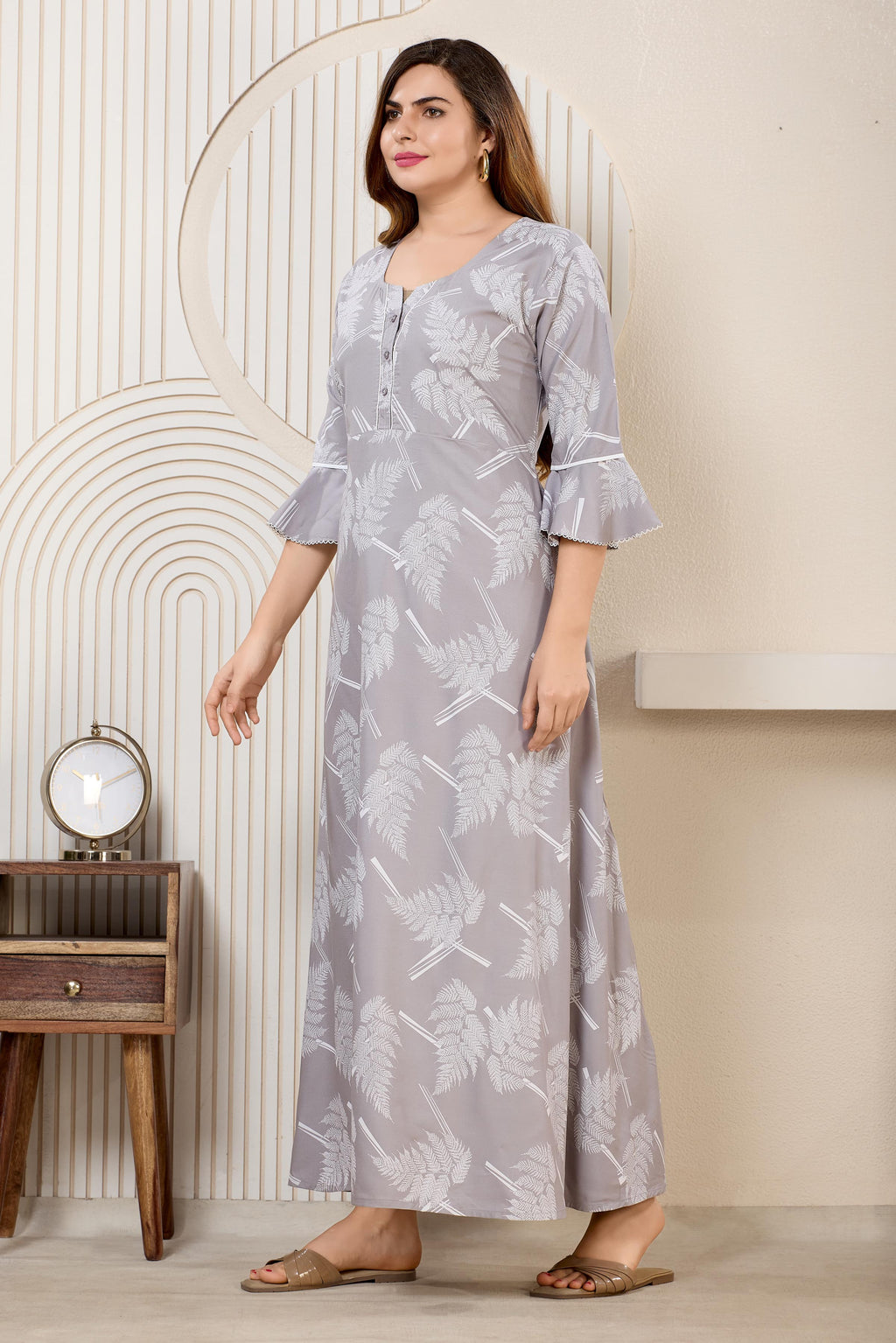 Printed Maxi Nightdress Navy Blue