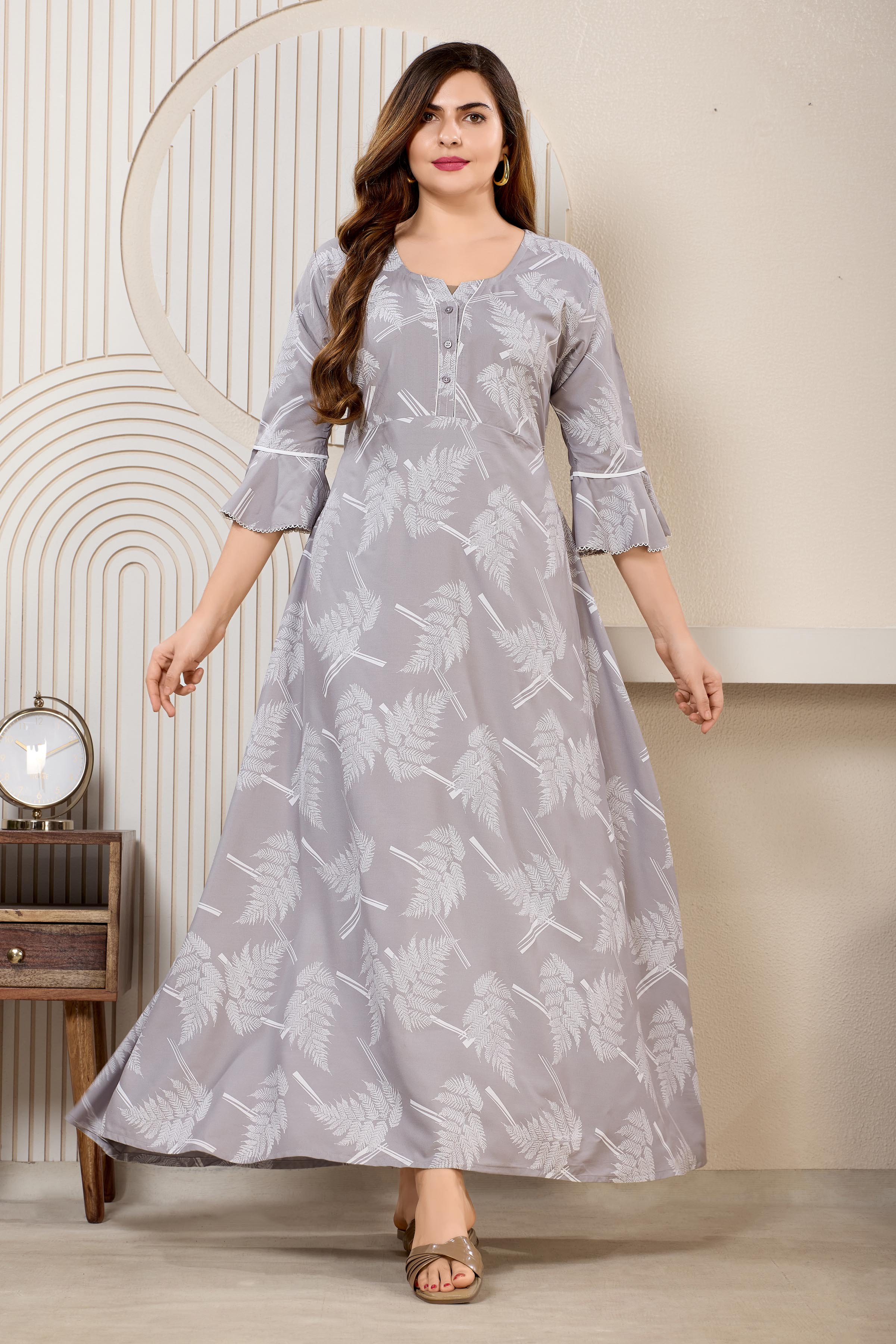 Printed Maxi Nightdress Navy Blue
