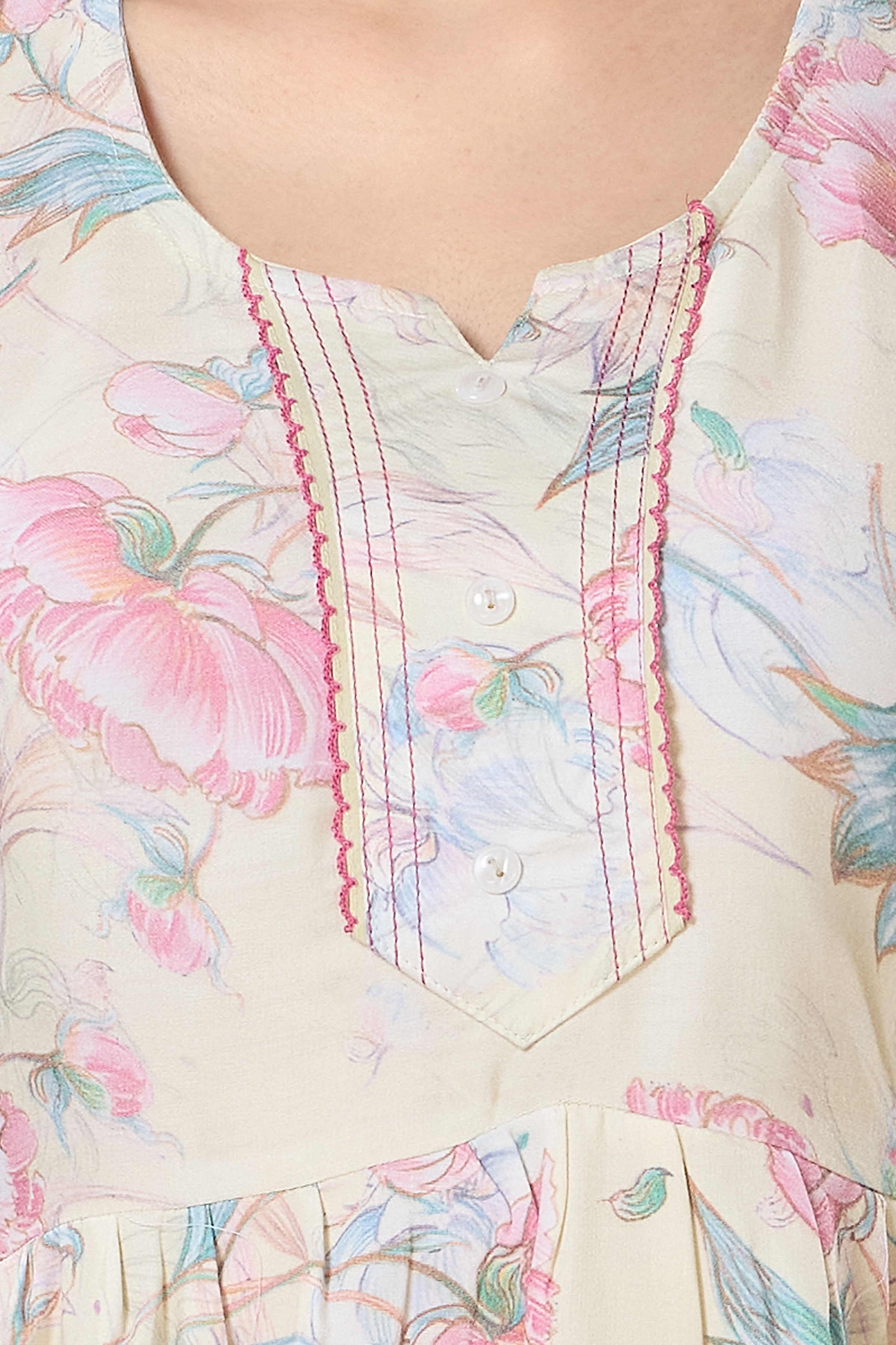 Frock Style Printed Maxi Nightdress Round Neck Short Sleeves