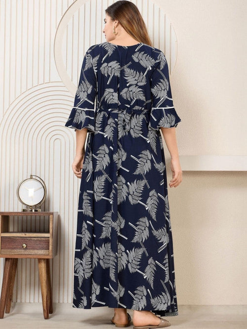 Shree Balaji Maxi Printed Maxi Nightdress Navy Blue