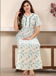 Shree Balaji Maxi Printed Maxi Nightdress Round Neck Short Sleeves Blue