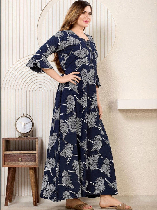 Shree Balaji Maxi Printed Maxi Nightdress Navy Blue